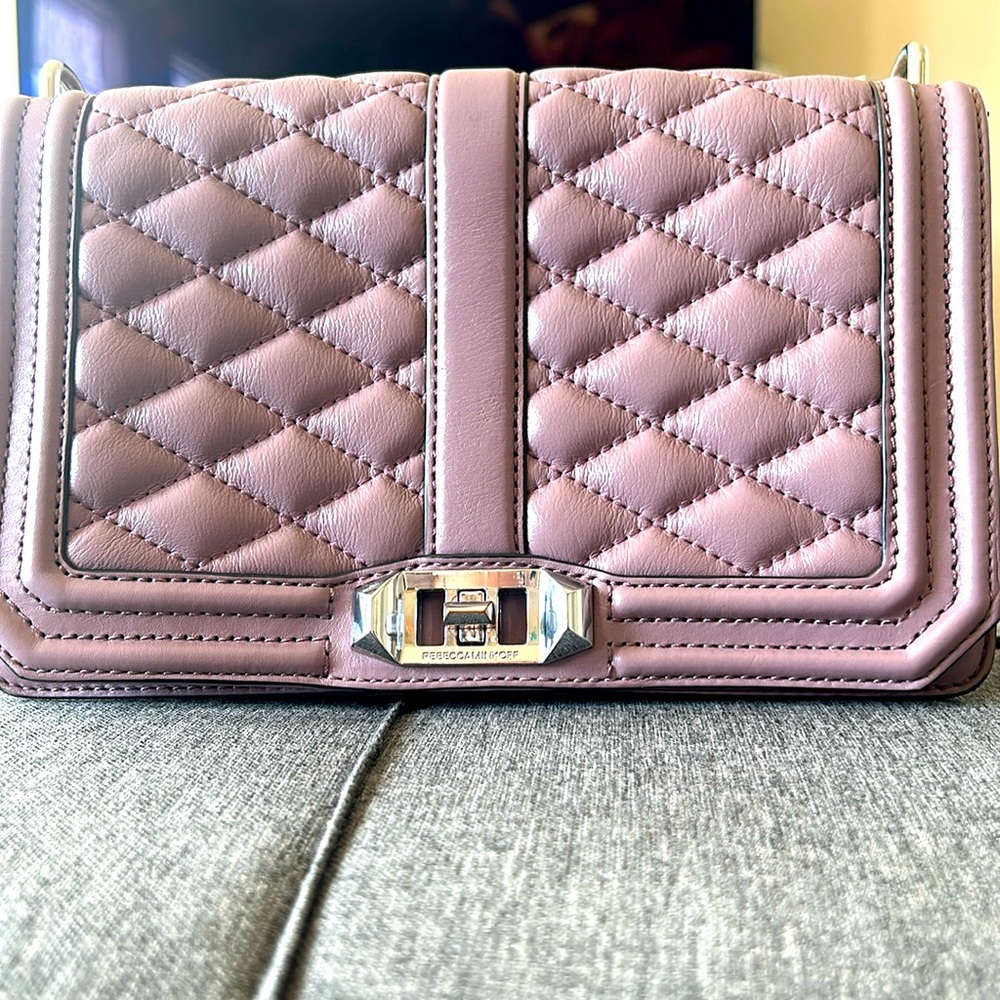 Rebecca Minkoff Love Quilted Turn-Lock Crossbody Bag, Mauve